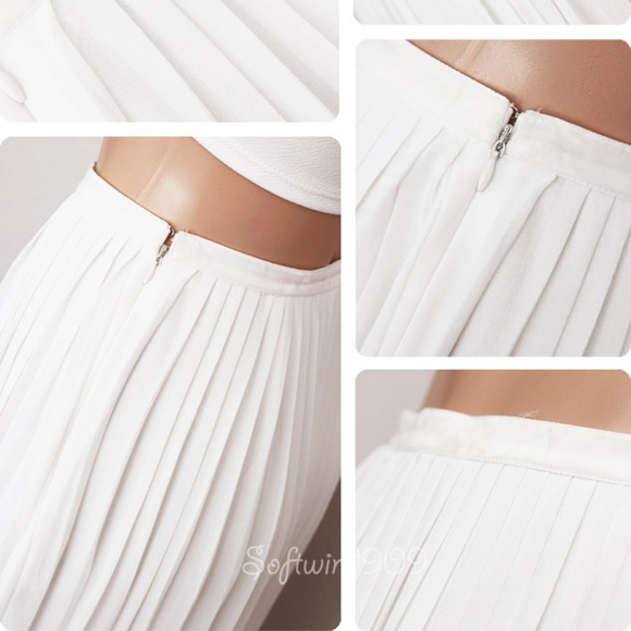 Last one ☝️ White Sheer Chiffon Pleated Long Skirt - Picture 4 of 8